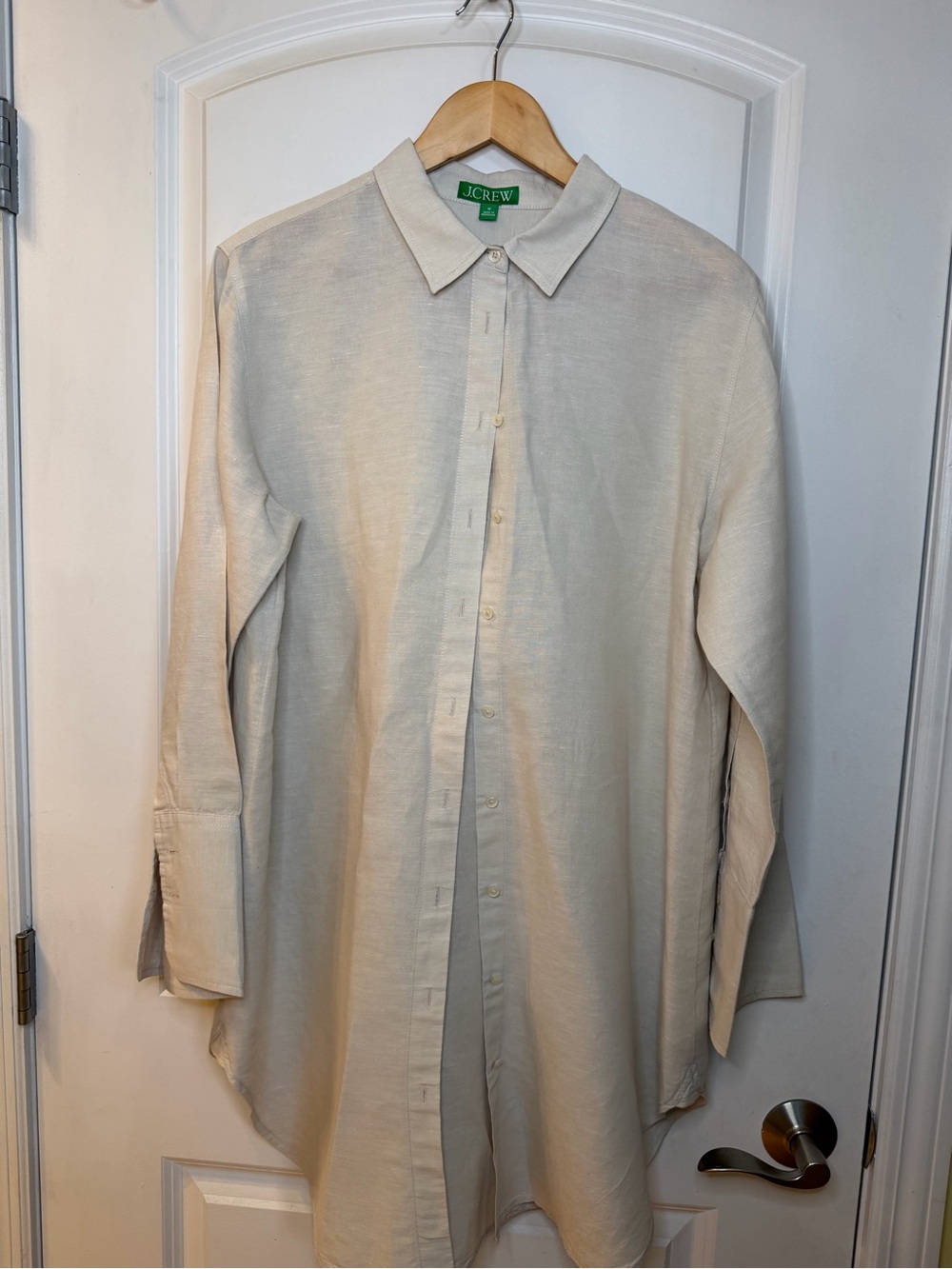 J. Crew Lightweight Cream Longline Button-Down Shirtdress, Size M